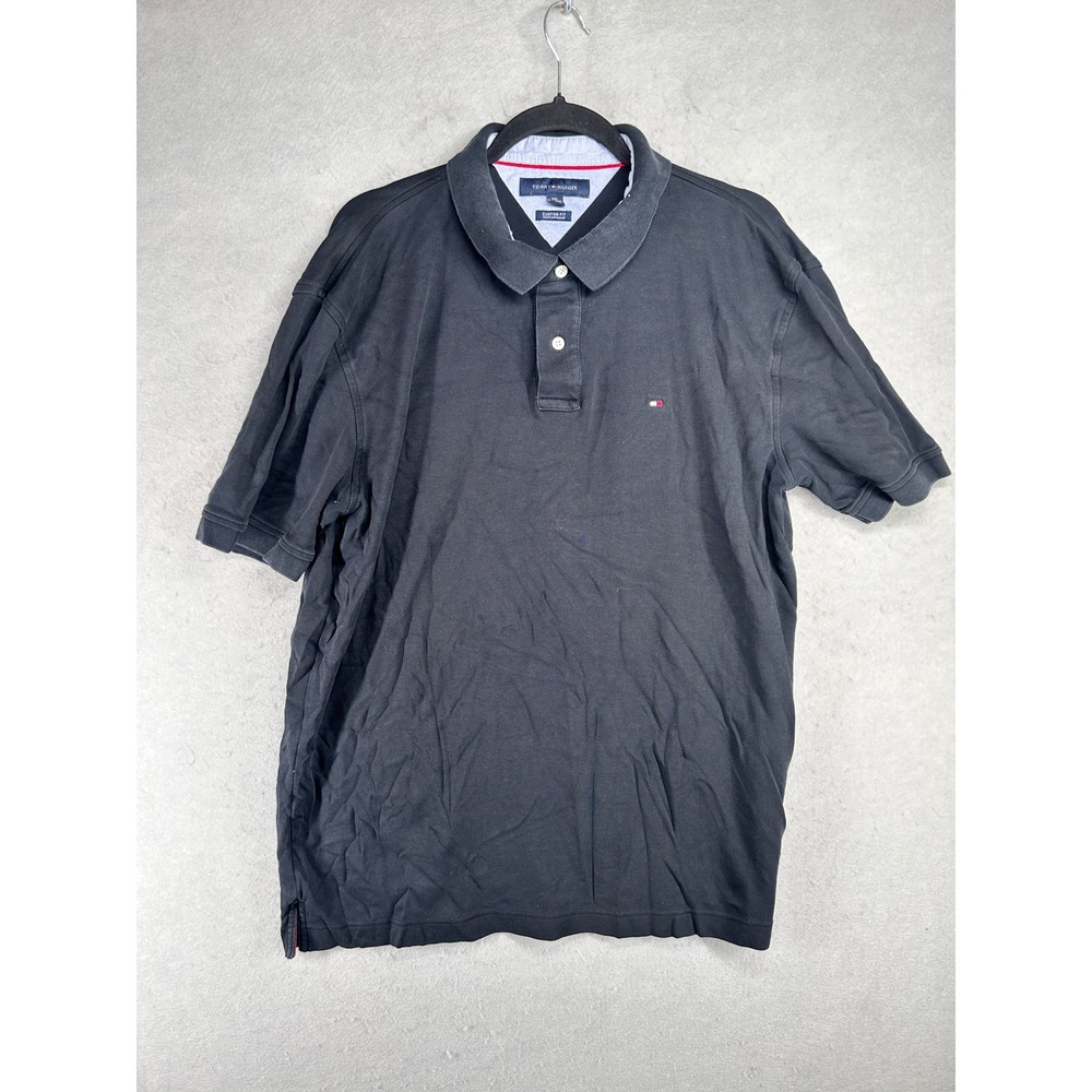 Tommy Hilfiger Mens XXL Black Custom Fit Short Sleeve Cotton Pique Polo Shirt